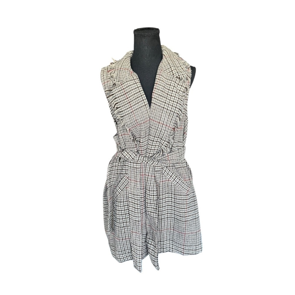Democracy Plaid Belted Sleeveless Vest Women’s M Preppy Fall Houndstooth J21